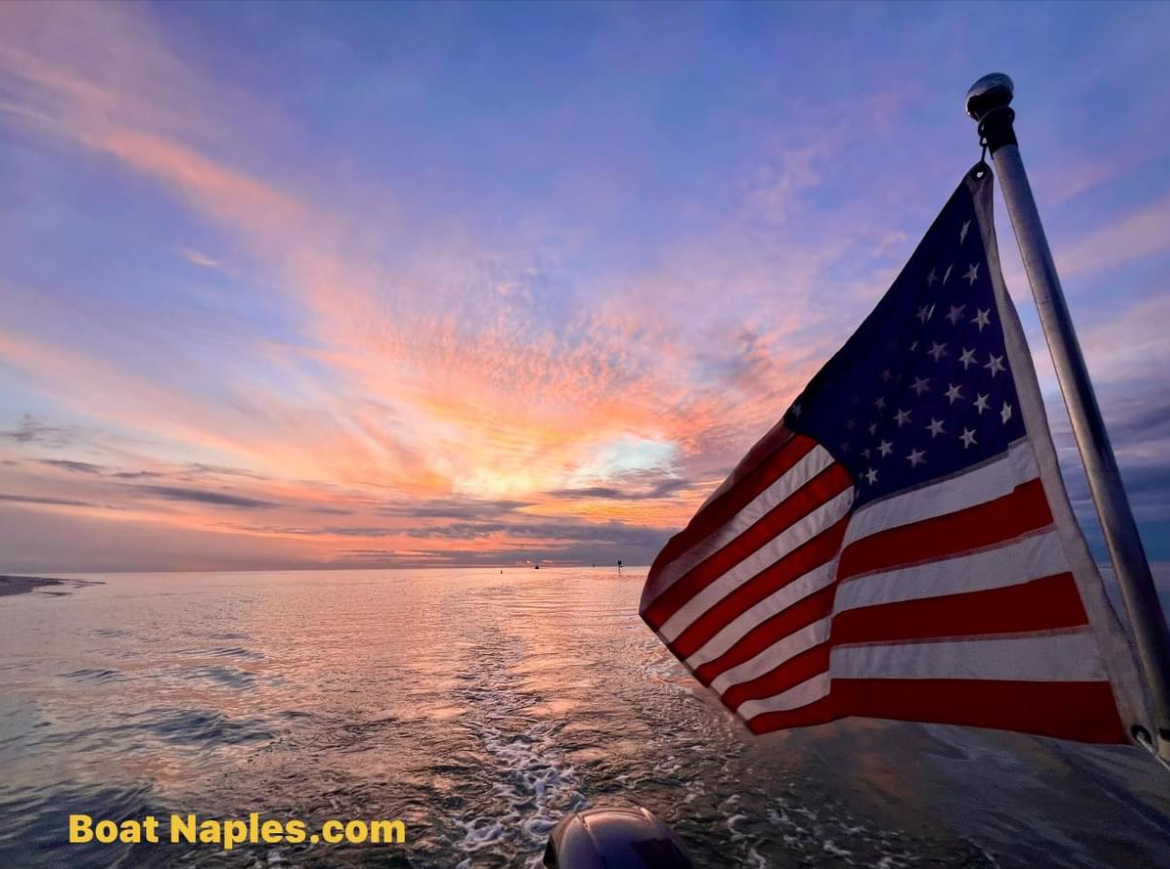 american flag sunset